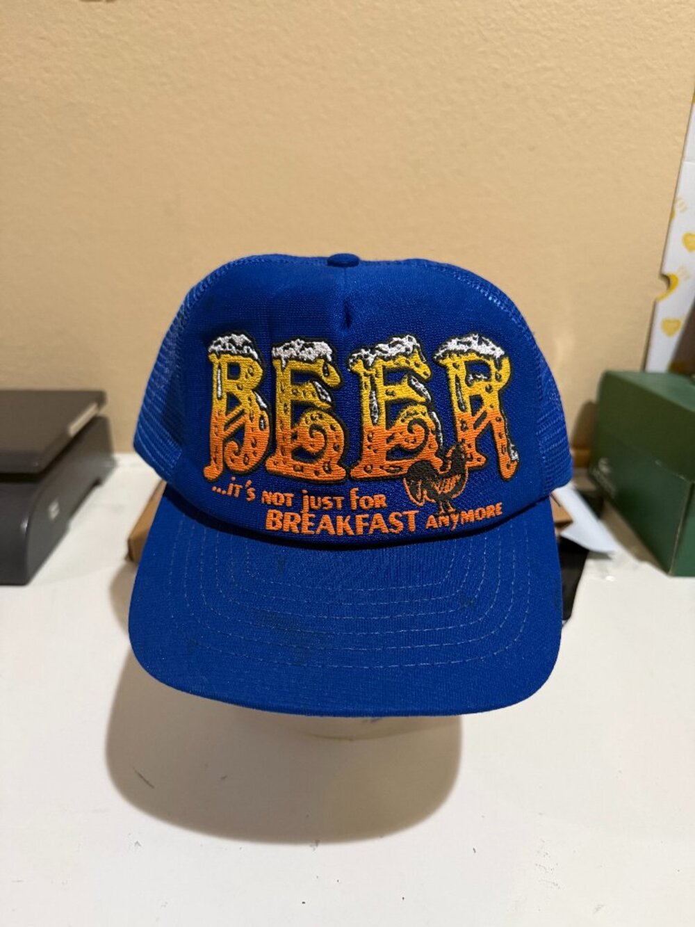 Vintage Beer Trucker Hat Blue Mesh Snapback Made in USA